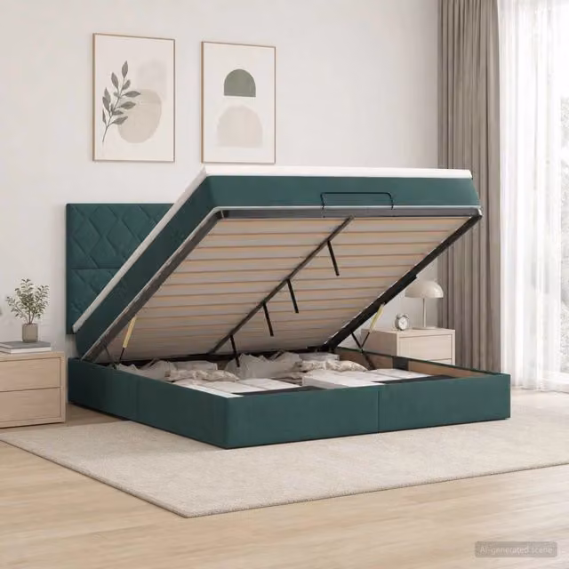 Letto ottomano con materasso Verde Scuro 140 x 190 cm Velluto 3457794