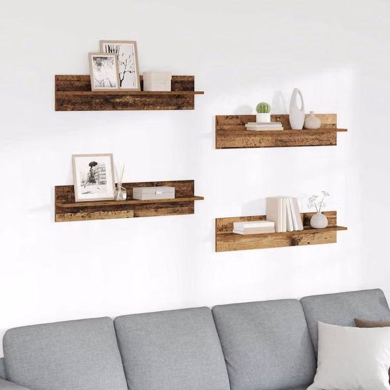 Set di 4 scaffali da parete vidaXL in legno effetto vecchio marrone L: 80 cm, P: 18 cm, H: 11,5 cm