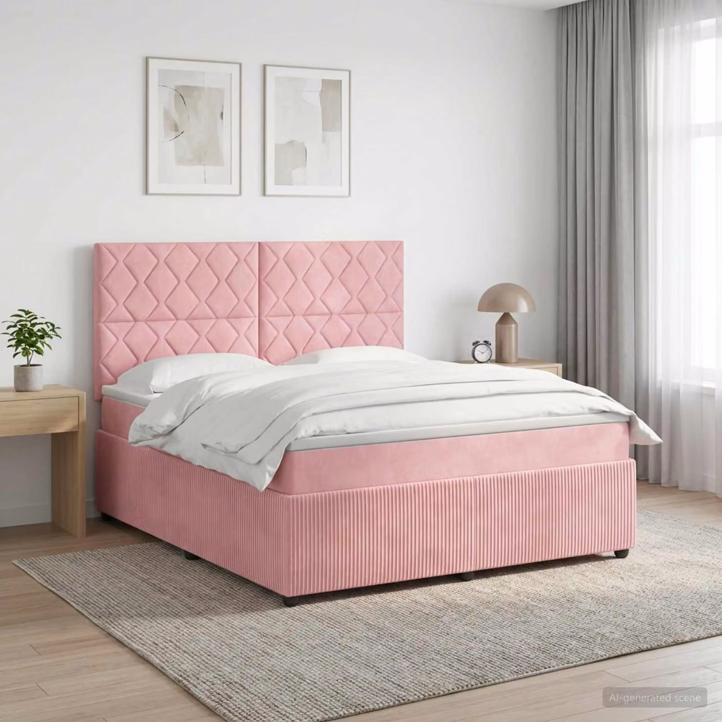 Letto Box Spring vidaXL in Velluto Rosa con Materasso Ibrido e Illuminazione LED, L/P: 140 x 200 cm
