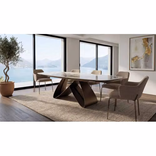 Tavolo allungabile con piano effetto marmo e base in metallo Infinity