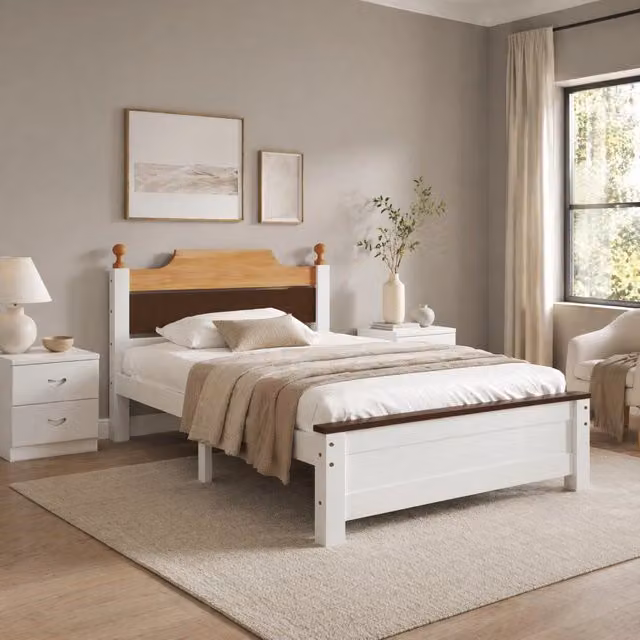 Letto singolo MODFU in legno di pino e MDF bianco con testiera a contrasto L/P/H: 90 x 200 x 210 cm