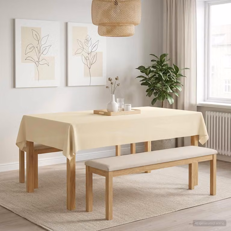 Set di 5 tovaglie rettangolari vidaXL in poliestere, colore bianco crema, idrorepellenti e lavabili in lavatrice, L: 140 cm x P: 220 cm