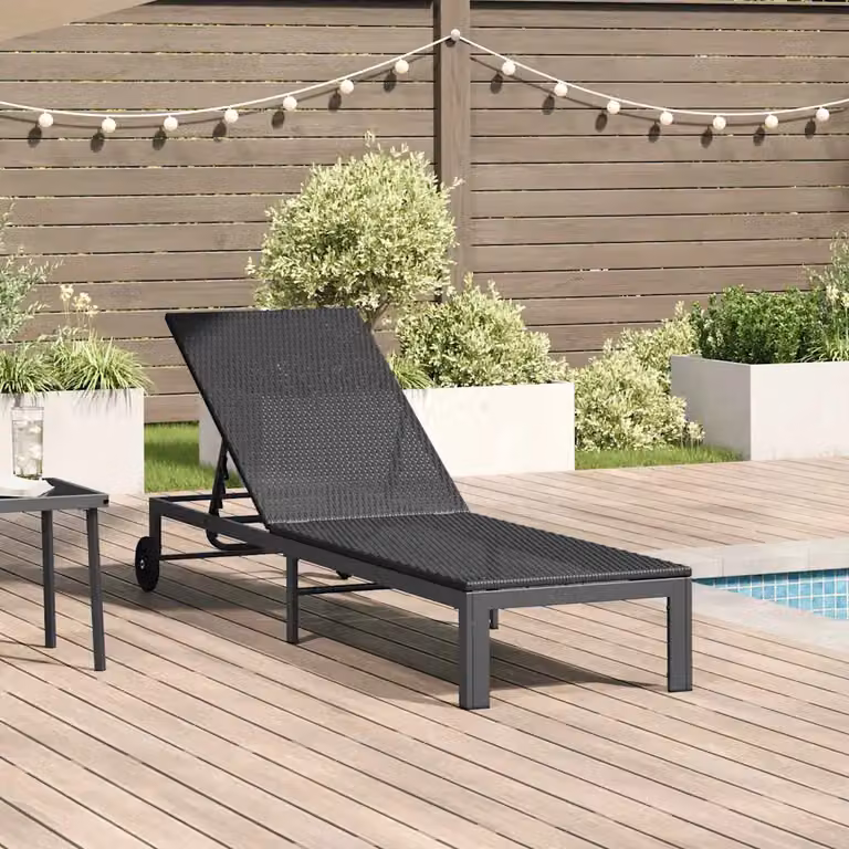 vidaXL Lettino da Sole in Polyrattan Nero con Poggiatesta Regolabile e Ruote