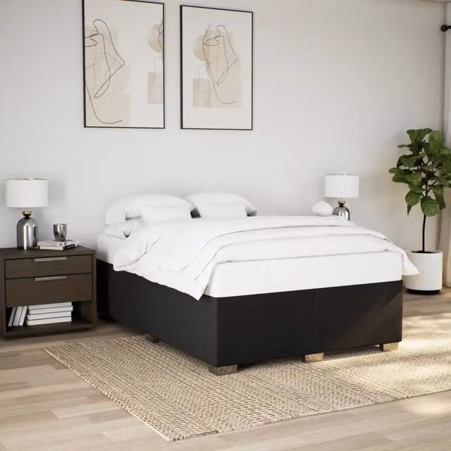 Giroletto vidaXL in tessuto nero con doghe in legno, L 160 cm x P 200 cm – 1