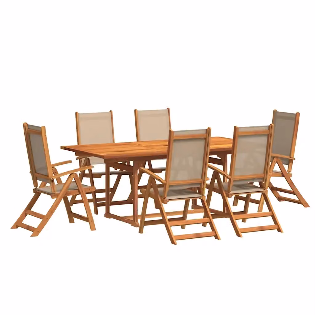 Set Pranzo da Giardino vidaXL in Legno di Acacia e Textilene, 7 Pezzi, Marrone e Beige – 2
