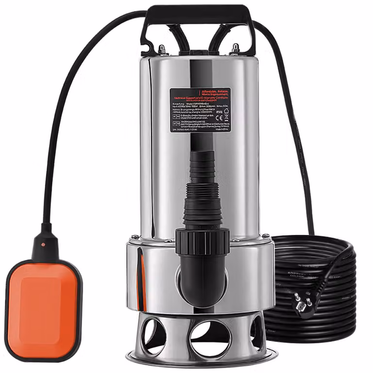 SucceBuy pompa sommersa, 1300W 20000L/H, 10m di cavo, interruttore a galleggiante automatico, acciaio inox e ghisa, per acqua sporca o pulita, laghetti da giardino, piscine, vasche idromassaggio