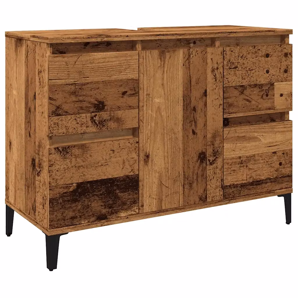 Mobile Lavabo Moderno vidaXL in Legno e Metallo Marrone con Ante e Cassetti, Sospeso, L: 80 cm, P: 33 cm, H: 60 cm – 2