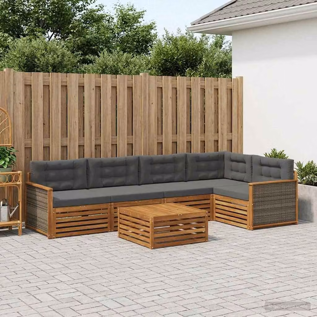 Set di divani da esterno vidaXL 6 pz in legno di acacia con cuscini, colore marrone, beige e antracite