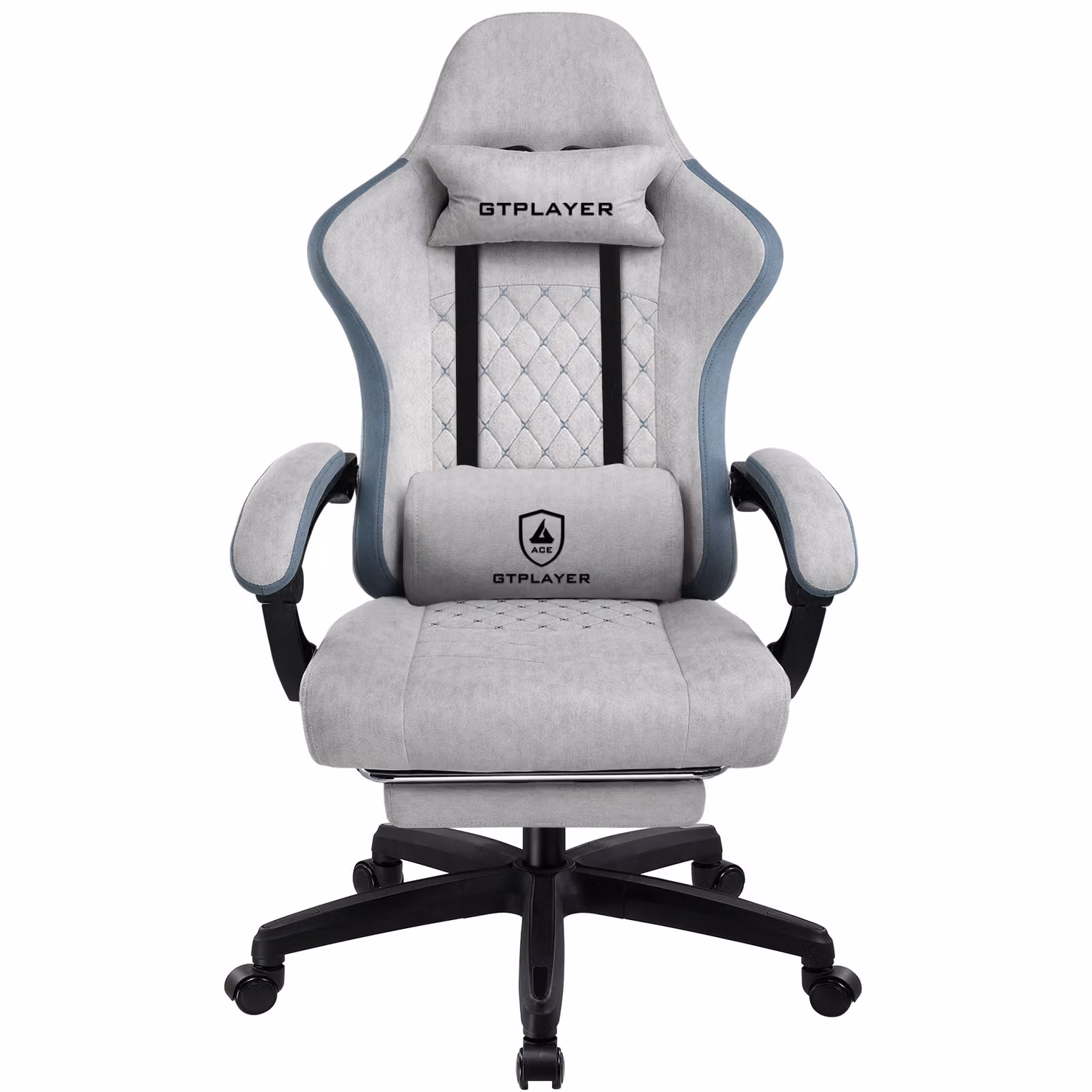 LUCKRACER Sedia da gioco con poggiapiedi Sedia da ufficio ergonomica con cuscino lombare regolabile, sedia da gioco con poggiatesta, regolabile in altezza, grigio