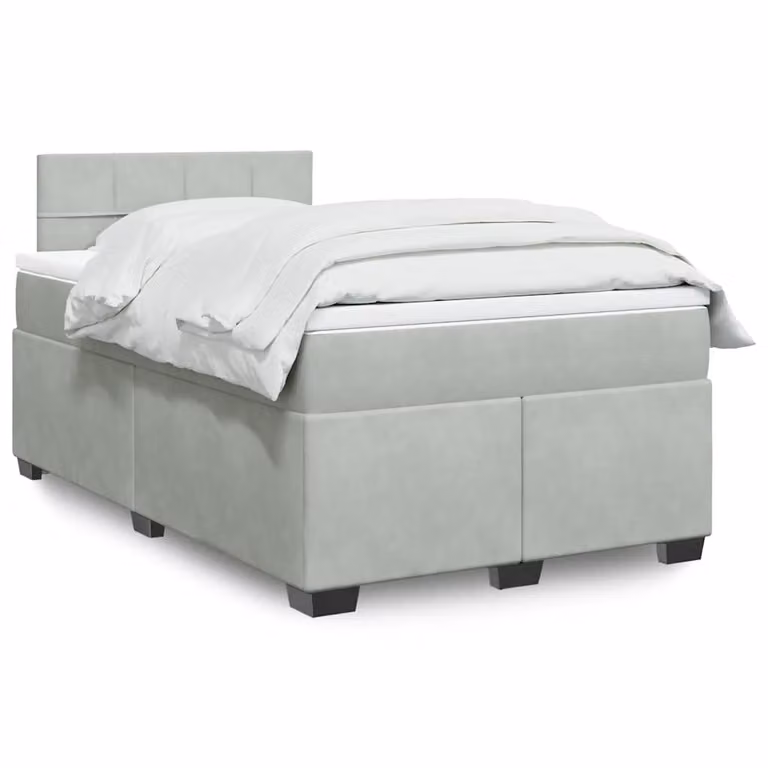 vidaXL Letto Ibrido con Materasso in Velluto Grigio e Bianco, Struttura in Legno di Pino, L/P/H: 120 x 200 x 76,5 cm