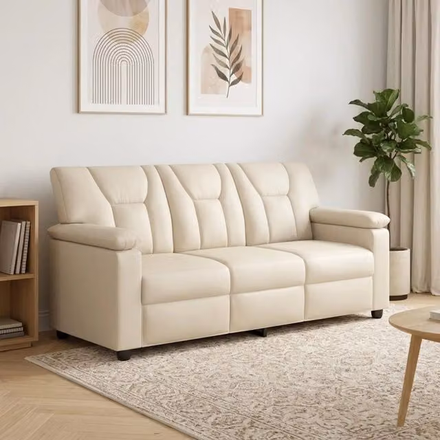 Divano moderno vidaXL in similpelle beige con struttura in metallo L: 191 cm, P: 85 cm, H: 93 cm – 1
