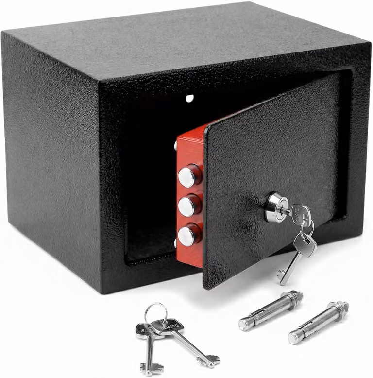 Cassaforte, dimensioni 23 x 17 x 17 cm, serratura a combinazione a 3 cifre, struttura in acciaio, per uso domestico