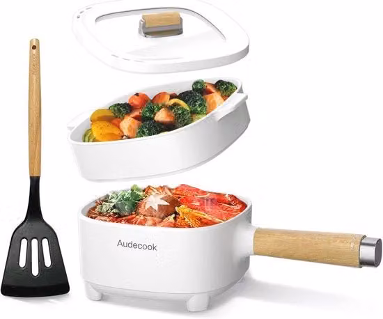 Multifunzionale pentola elettrica - Cucina portatile per ramen, bistecca, uovo, riso cotto, avena e zuppa - Antiscivolo con smalto ceramico - 2L