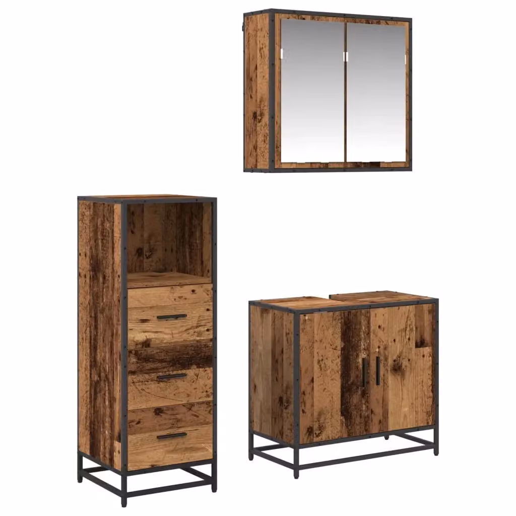 Set di mobili per il bagno moderno vidaXL in legno e metallo marrone, composto da armadietto con specchio, mobile lavabo e colonna, L/P/H: 65 x 33 x 60 cm – 2