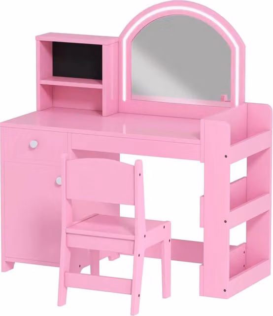 Toeletta per bambini con sgabello specchio LED portaoggetti 89 x 39 x 97 cm scrivania integrata moderna scandinava in MDF rosa 21_0000272