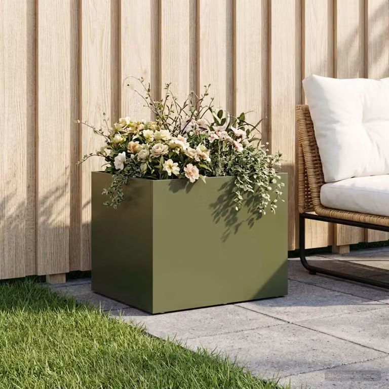 vidaXL Vaso da giardino in metallo Verde, L 40 cm x P 30 cm x H 30 cm