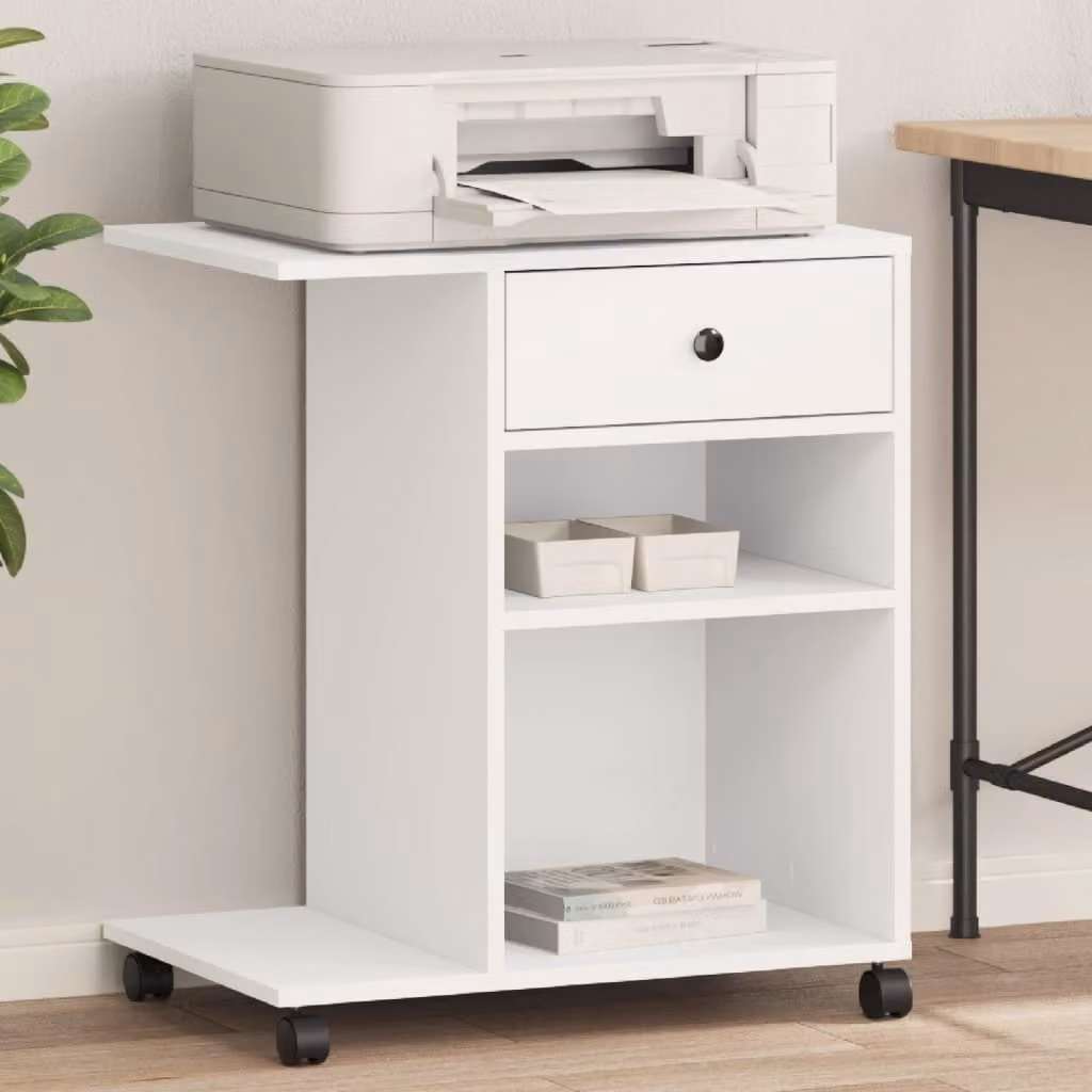 vidaXL Supporto per Stampante con Ruote Bianco L 60 cm, P 40 cm, H 68,5 cm