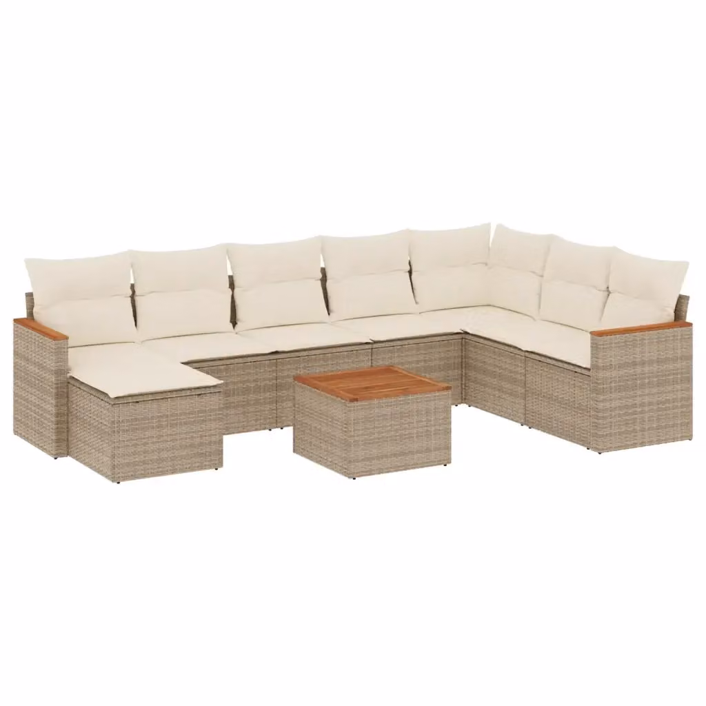 vidaXL Set Divano da Giardino a L 9 pz con Cuscini Beige e Struttura in Metallo e Acacia – 2