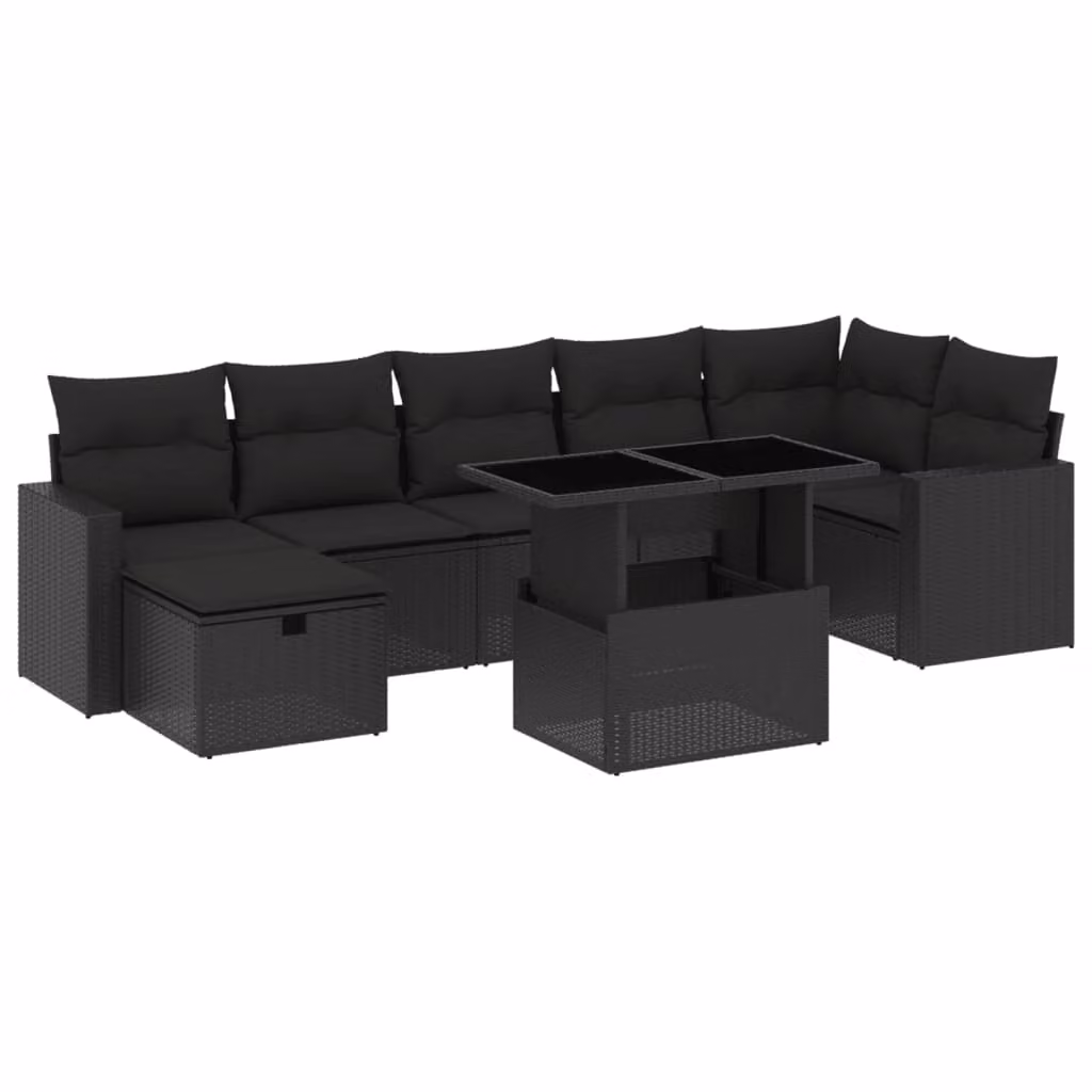 Set Divani da Giardino con Cuscini 8 pz Nero in Polyrattan