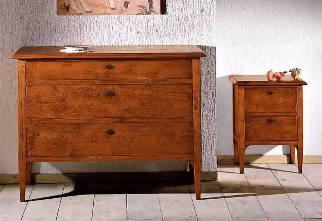 Set da camera da letto Mobili 2G composto da 1 cassettiera e 2 comodini in legno di pino color noce stile arte povera – 1