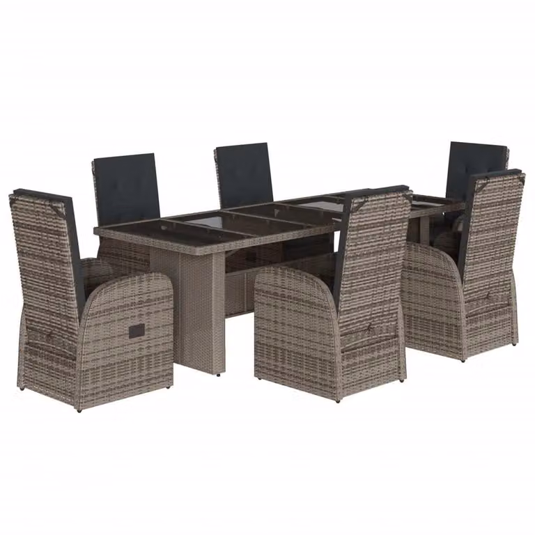 Set da Pranzo da Giardino 7 pz con Cuscini in Polyrattan Grigio