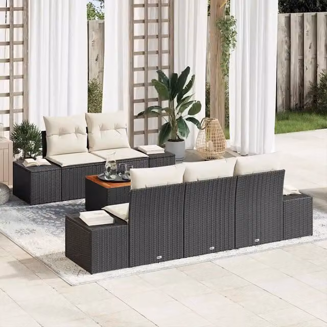 Set Divano da Giardino 6 pz Nero e Crema polyrattan 3356563