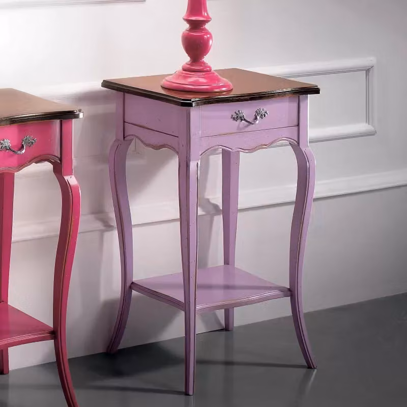 Consolle classica in legno di faggio con 1 cassetto in stile shabby chic bicolore lilla e marrone L/P/H: 50 x 36 x 78 cm - Mobili 2G – 2