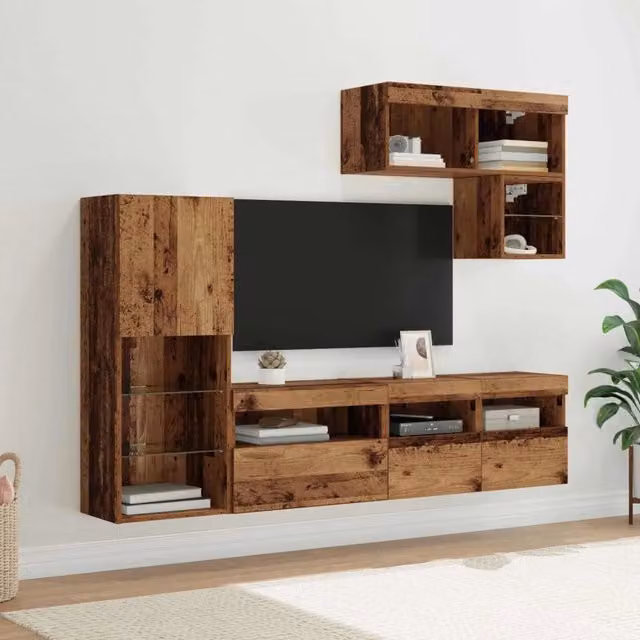 Unità per TV a Muro 6 pz Legno vecchio Legno ingegnerizzato 3402974