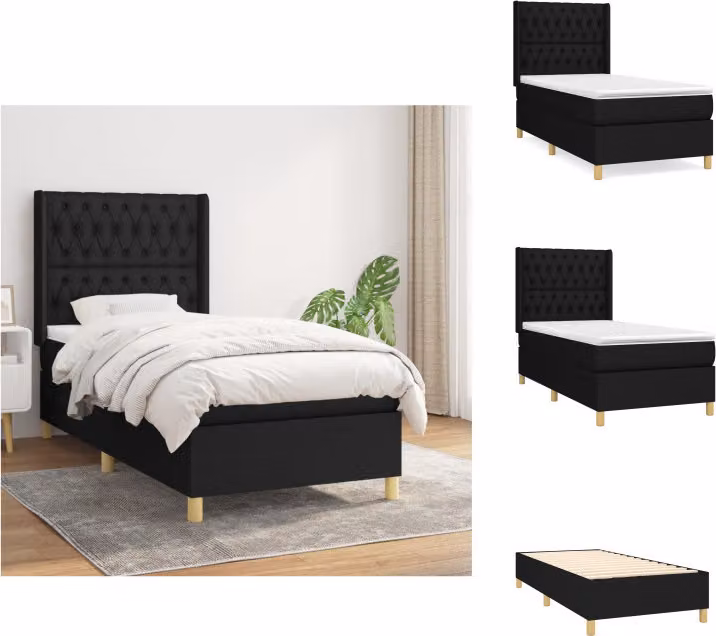 vidaXL Letto a molle con materasso nero 90x200 cm in tessuto - Letti e strutture letto