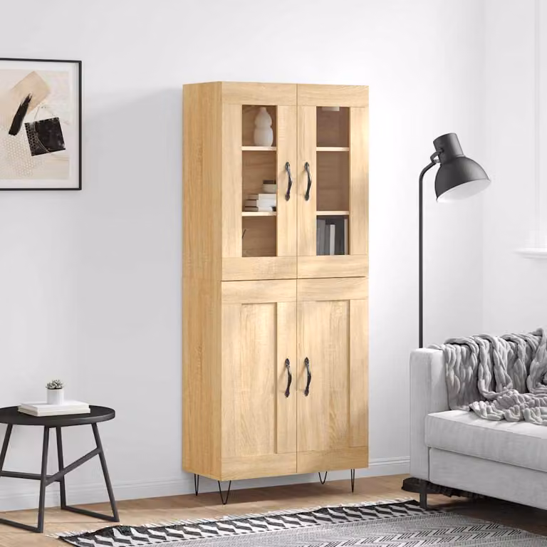 Credenza moderna vidaXL in rovere con ante in vetro e ripiani interni, L/P/H: 69,5 x 34 x 180 cm