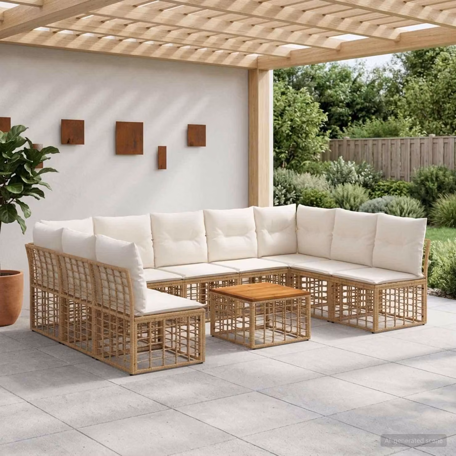 Maison Exclusive - Set da esterno per divano, composto da 10 pezzi. Tessuto in poliestere, naturale e color crema