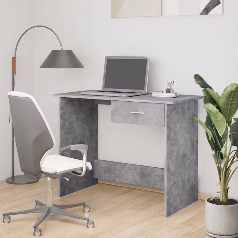 Scrivania moderna vidaXL in legno e metallo, colore grigio, L 100 x P 50 x H 76 cm