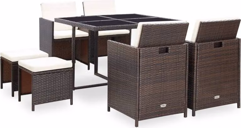 Maison Exclusive - Set da pranzo da giardino da 9 pezzi con cuscini in rattan sintetico marrone