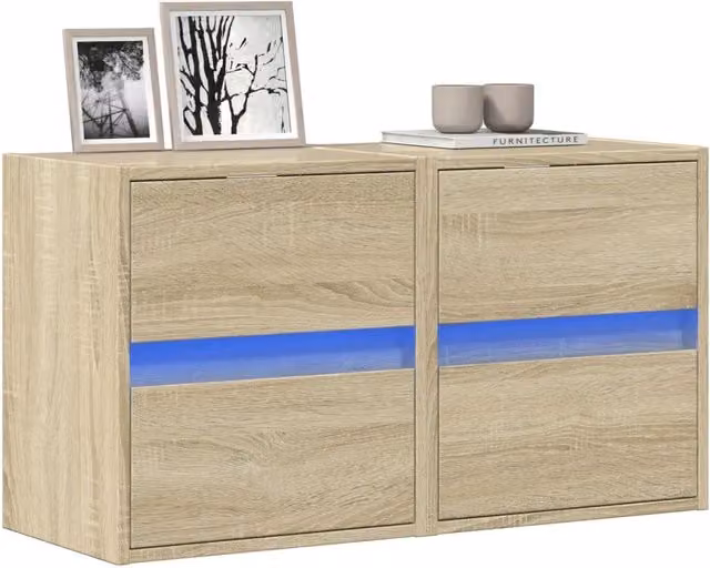 Set di 2 mobili TV da parete con luci LED integrata vidaXL in legno color rovere, L 41 cm x P 31 cm x H 45 cm