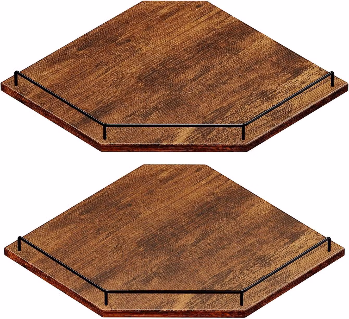 Scaffale a parete in legno, stile rustico, a 2 ripiani, esagonale, da 30 cm