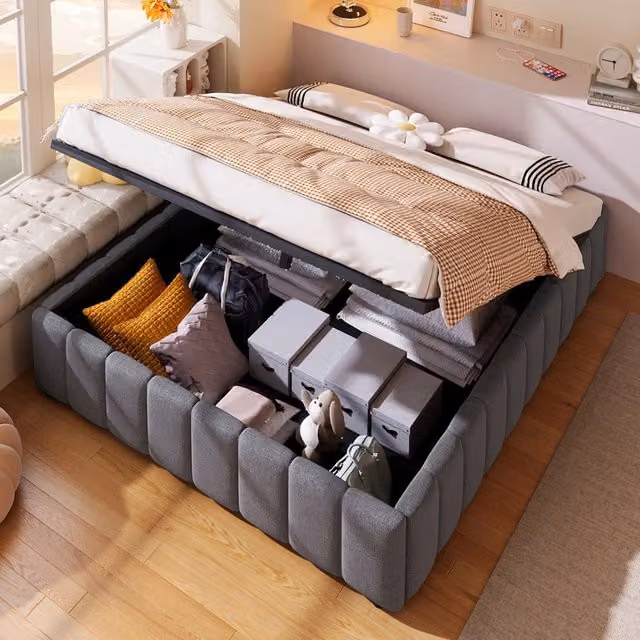 letto imbottito lino grigio 140 x 200 cm