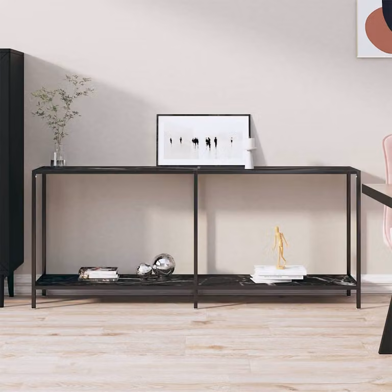 vidaXL Tavolo Consolle Moderno in Vetro Temperato Nero L: 180 cm, P: 35 cm, H: 75,5 cm