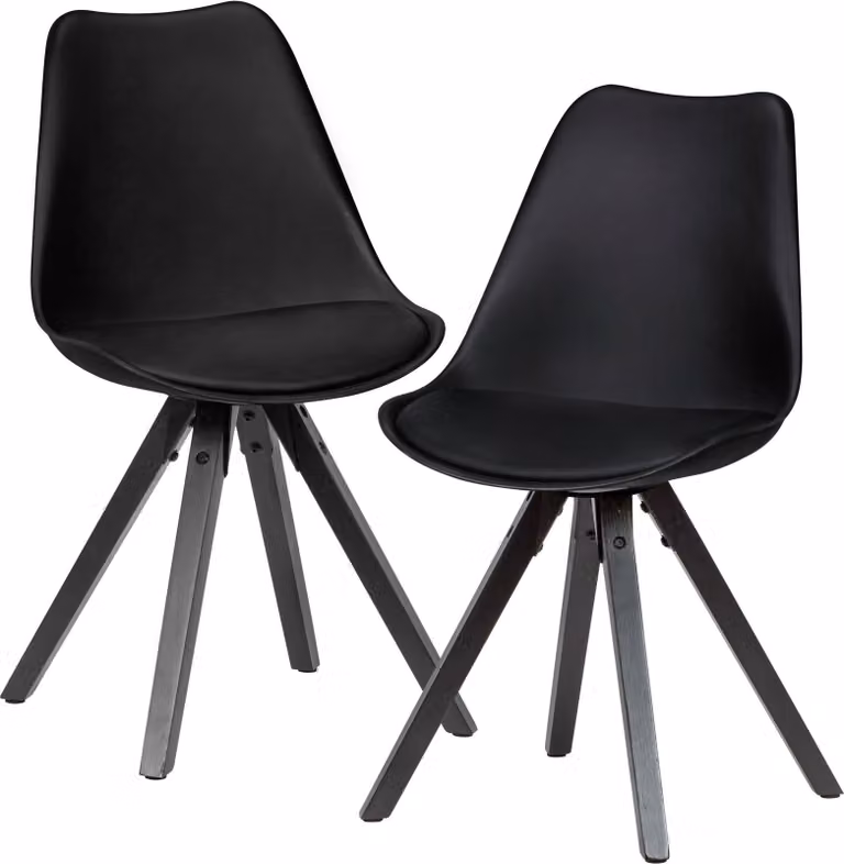 Set di 2 sedie da pranzo retrò nere con gambe nere | Wohnling