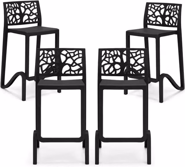 Set 4 sgabelli in polipropilene TETI altezza seduta 65cm, impilabile, idrorepellente, resistente ai raggi UV, design moderno e innovativo, ideale per la cucina, la veranda o giardino colore Ghisa