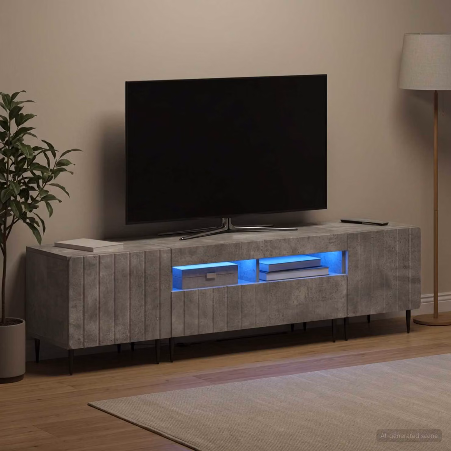 Mobile TV LED vidaXL ZWOLLE Grigio Cemento con illuminazione integrata e vani porta media