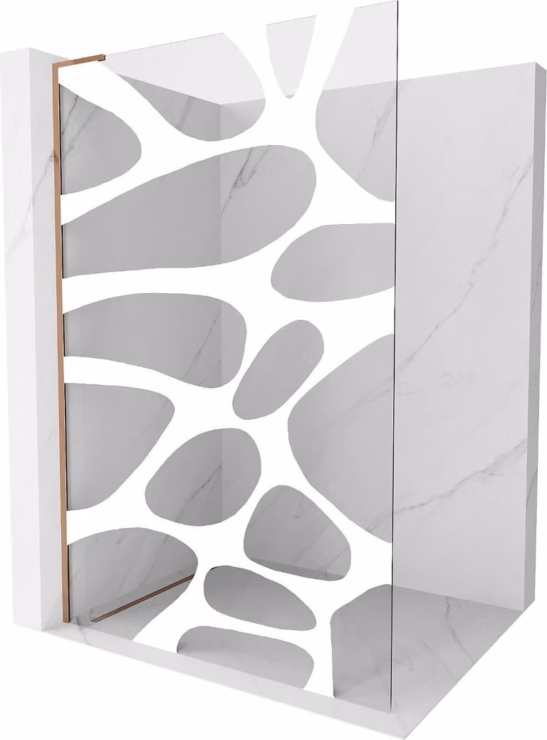 Mexen Kioto L Parete doccia Walk-in 120 x 200 cm, onda bianca, oro rosa - 800-120-103-60-97