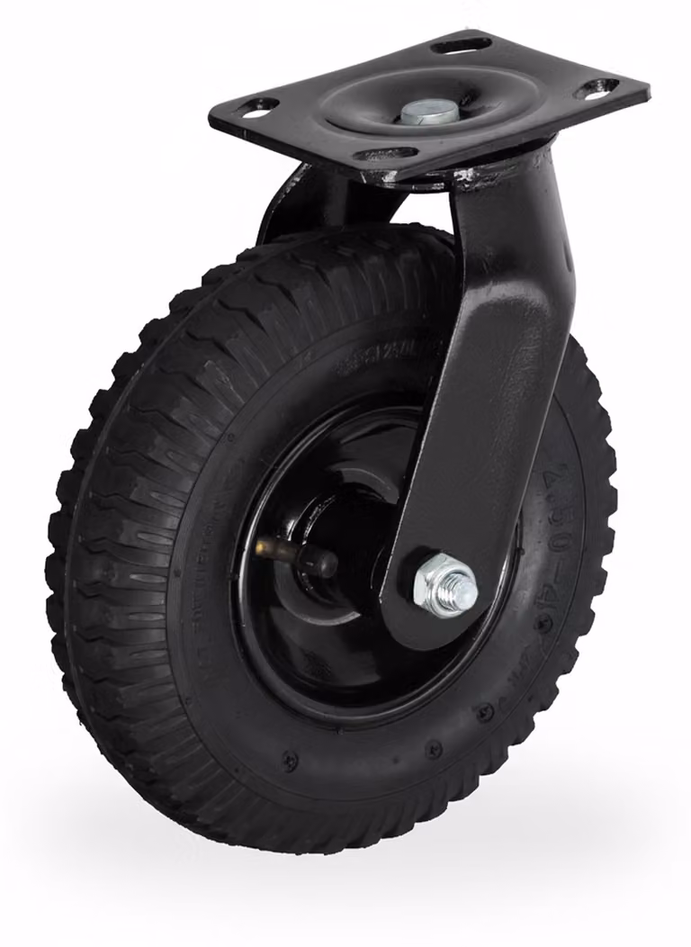 Ruota orientabile Relaxdays, con pneumatico, 2,50-4, ruota da trasporto per carichi pesanti, piastra in acciaio da avvitare, fino a 120 kg, nera
