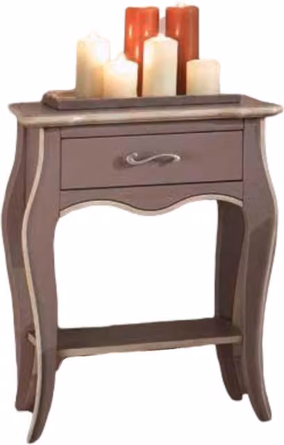 Comodino Mobili 2G con 1 cassetto e 1 ripiano laccato tortora anticato e profilo avorio L: 54 cm, P: 36 cm, H: 69 cm