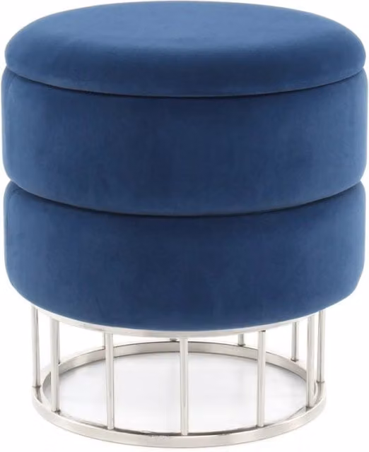 Pouf contenitore Zero in velluto blu con struttura in metallo argento KENDRA HOME – 1