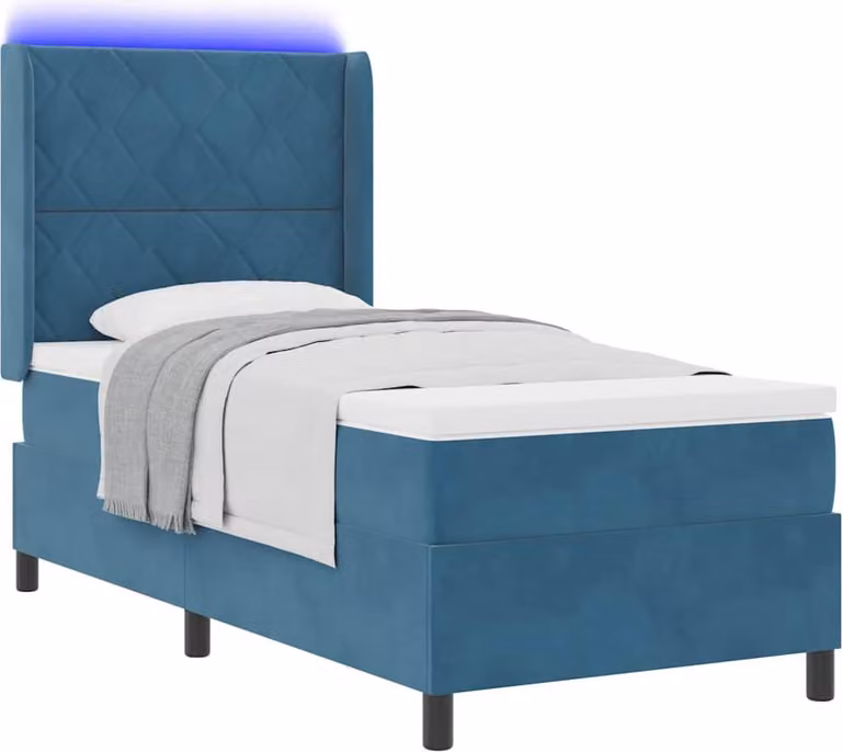 Letto a molle con materasso con led Blu 90 x 190 cm Velluto