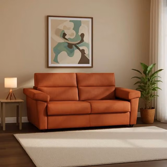 Salorno Divano Letto 2 Posti DMORA Arancione Made in Italy con Copertura Sfoderabile e Contenitore – 1