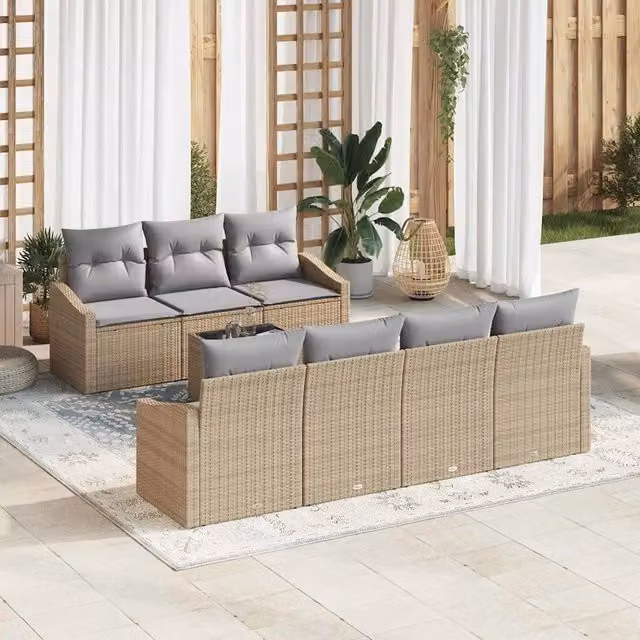 Set di divani 8 pz Beige e grigio polyrattan 3355299