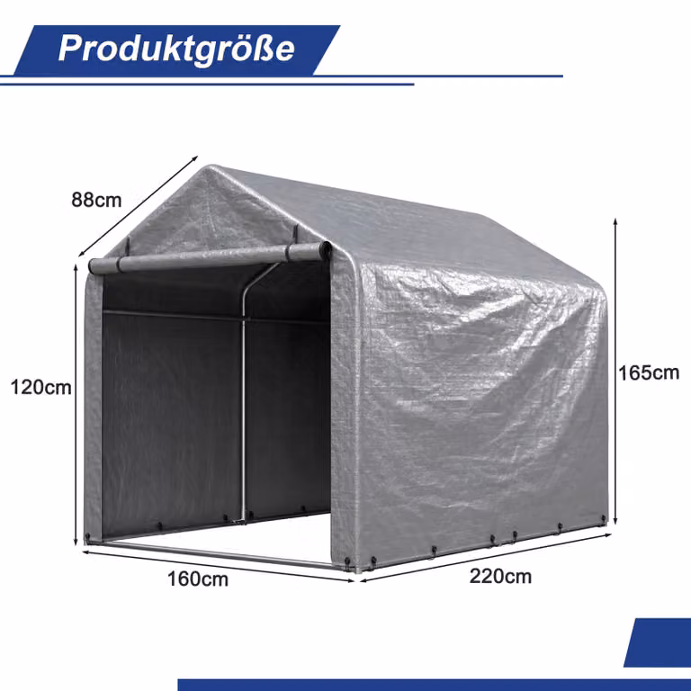 Garage per biciclette 160x220x165, con porta a rullo, struttura in acciaio, realizzata in polietilene resistente agli agenti atmosferici, adatta per biciclette e attrezzature da giardino (grigio)