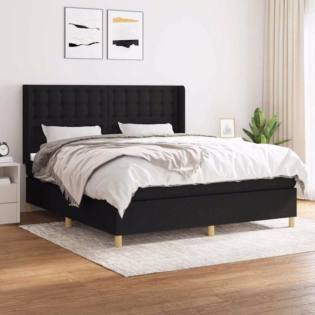 vidaXL Giroletto a Molle con Materasso Ibrido in Tessuto Nero L/P/H: 180 x 200 x 128 cm – 1