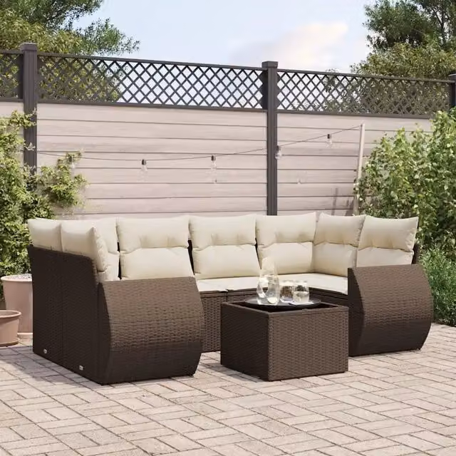 Set Divani da Giardino 7 pz con Cuscini Marrone in Polyrattan 3221122